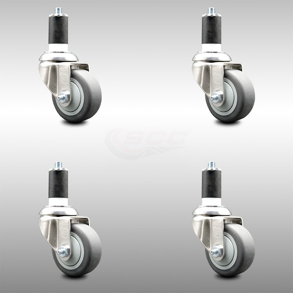 3 Inch 316SS Thermoplastic Rubber Swivel 1-1/2 Inch Expanding Stem Caster Set